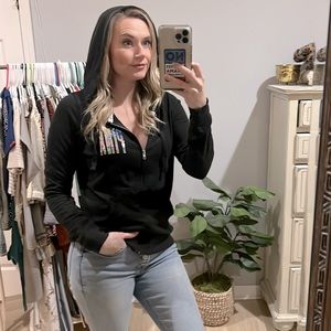 NWOT. Pink full zip up hoodie, black- sequence -Las Vegas special edition